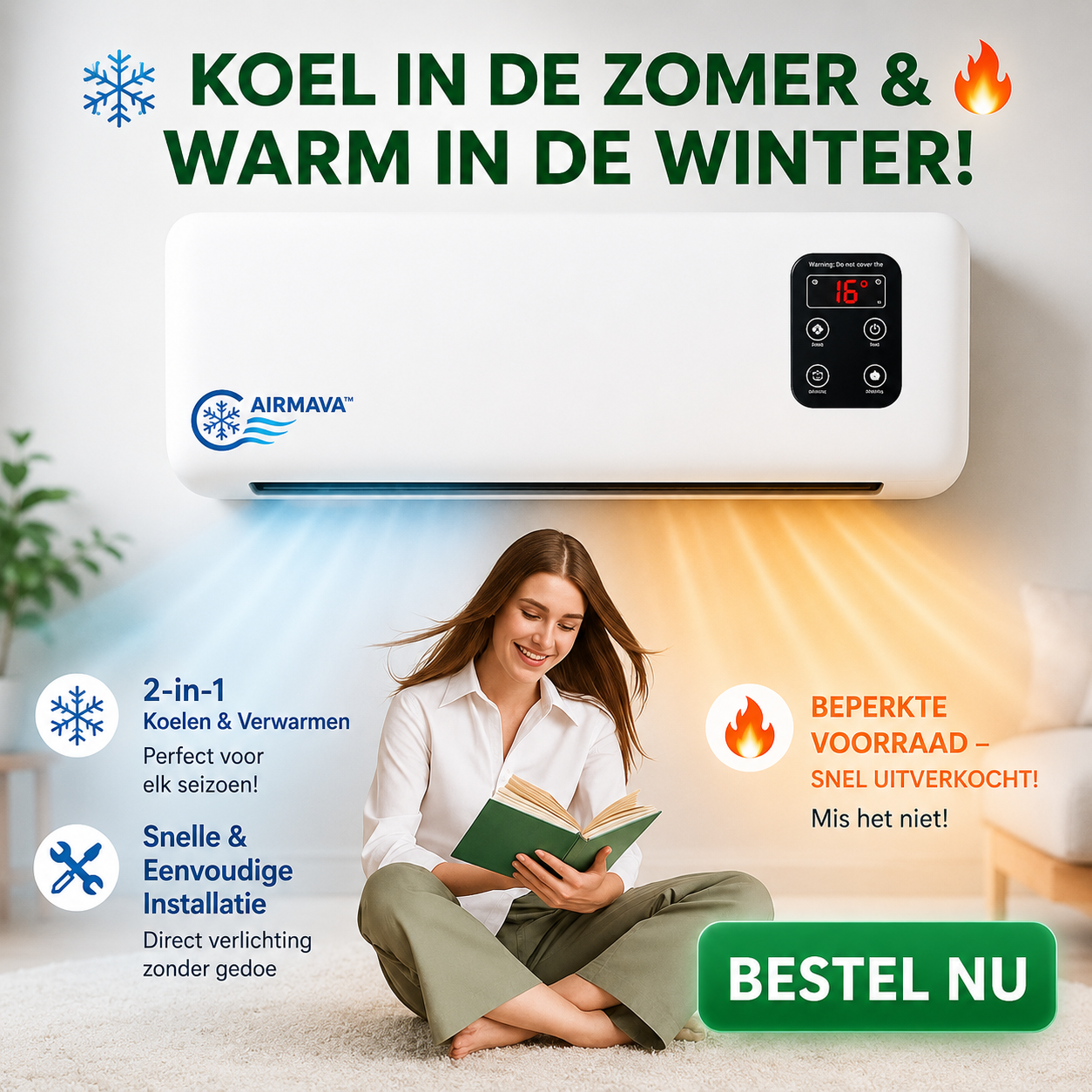 2-in-1 Wand Airco & Verwarming – Draagbaar + Gratis Cadeaus 🎁🔥